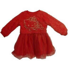 Hello Kitty Red Tutu Dress Girls 3T Long Sleeve Faux Fur Knee Length, NWOT